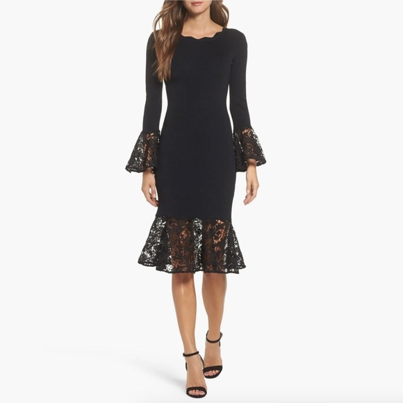 Sachin & Babi - Kochi Scoop-Back Fitted Midi Cocktail Dress w/ Lace - Jet Black - Picture 2 of 15